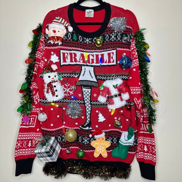 Ugly Christmas Sweater Leg Lamp LIGHTS UP Tacky Tinsel Xmas Party Winner Size XL - Picture 1 of 5